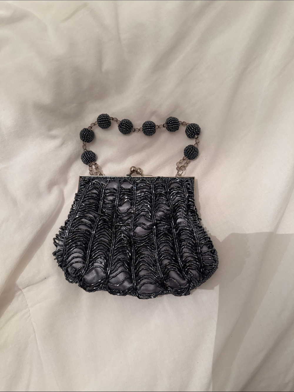 Black Beaded Evening Clutch Handbag
